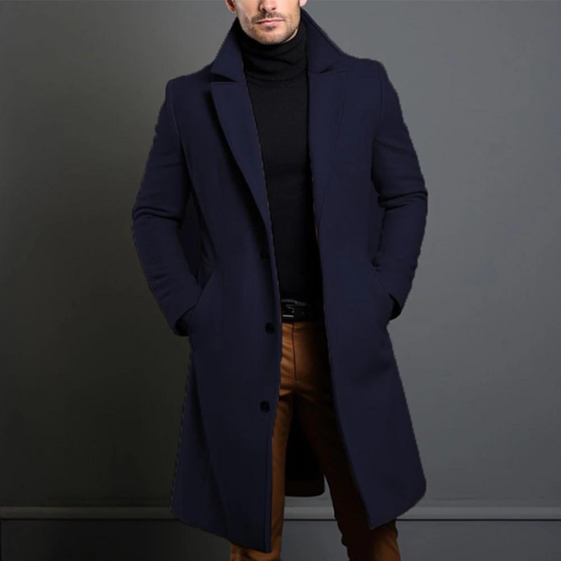 Men's Wool Overcoat – single-breasted, notch lapels, longline cut