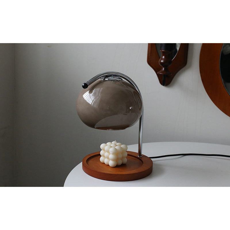 Candle Warmer Lamp – glass dome shade, chrome arm, wooden base