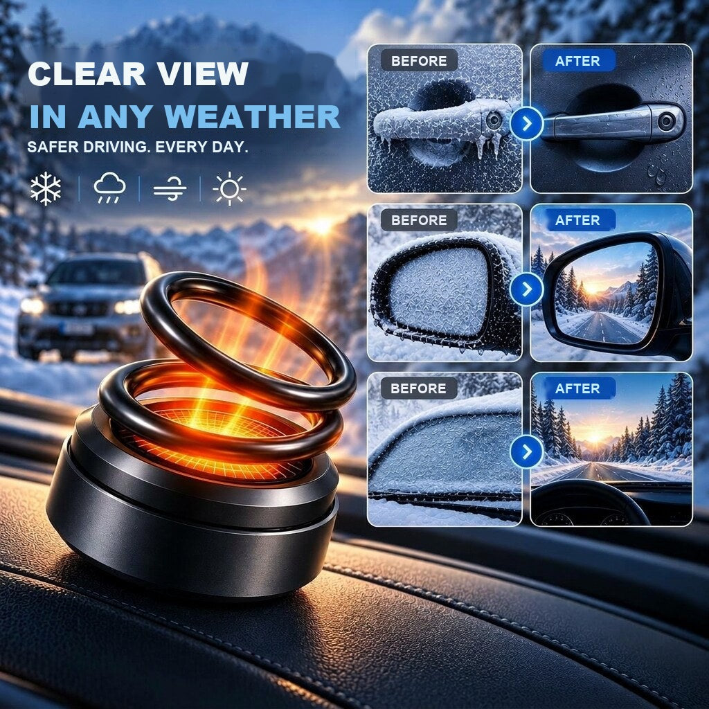 Portable Car Heater – solar powered, rotating double rings, no cable