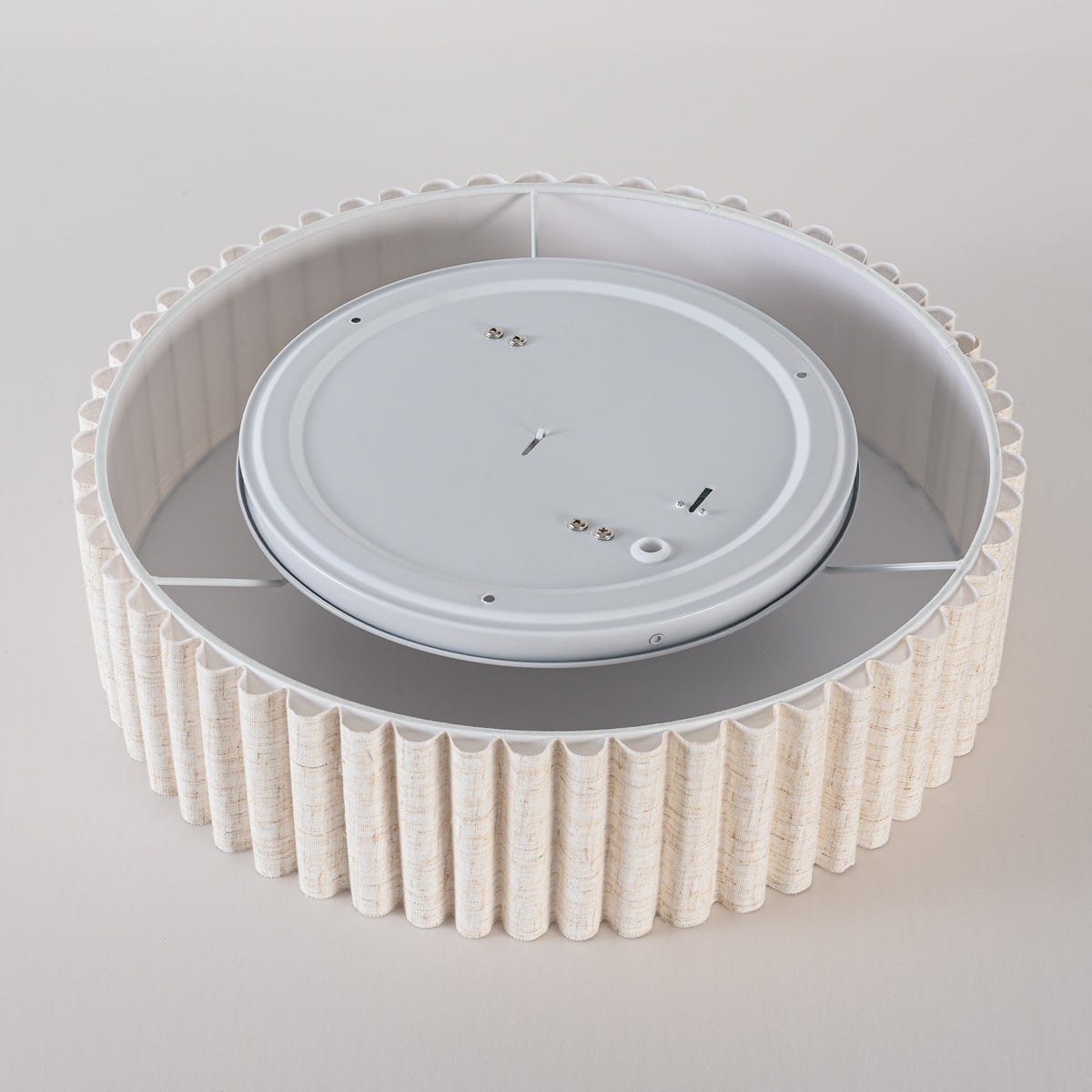 Fluted Linen Ceiling Light – ribbed fabric shade, diffuser, two bulbs