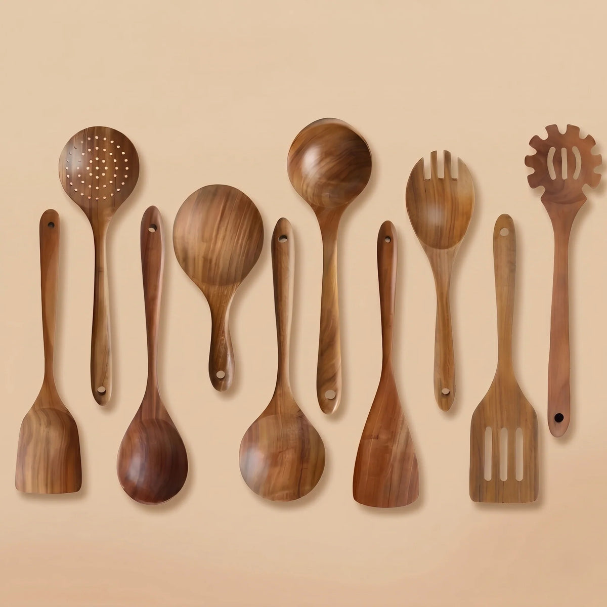 Acacia Wood Utensil Set – non-scratch surface, natural, ergonomic