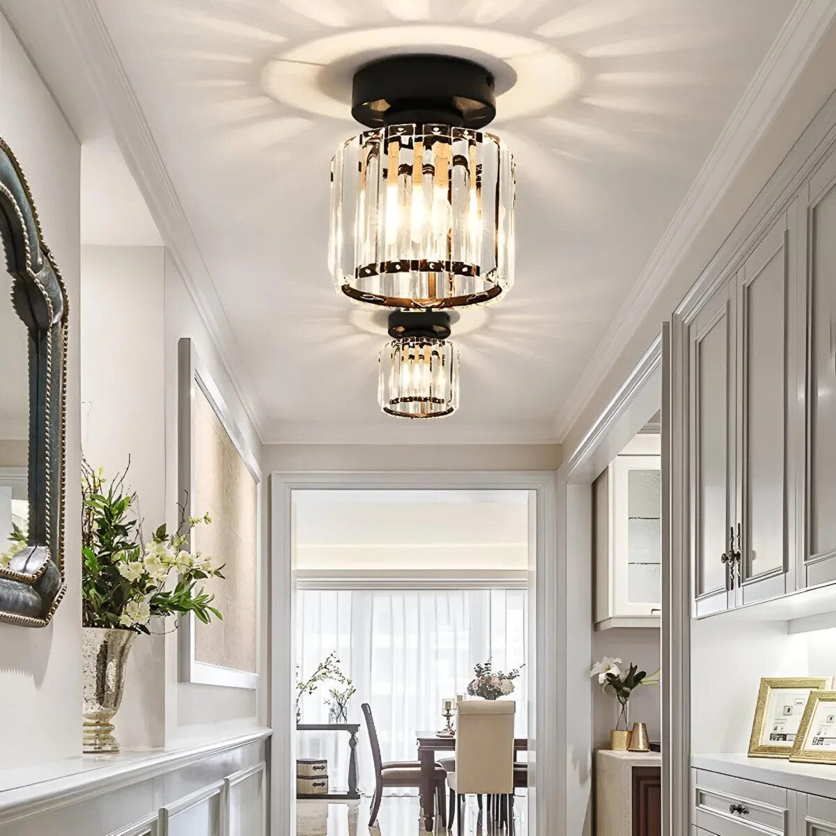 Ceiling light – striped glass shade, semi-flush mount design