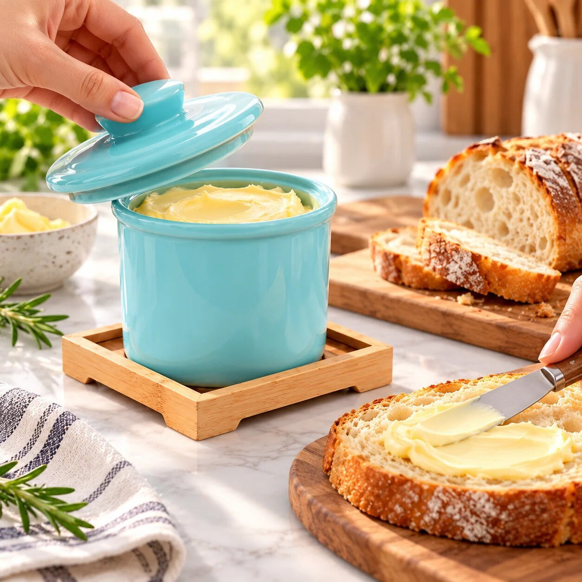 Ceramic Butter Dish – water-sealed lid, keeps fresh, three colours