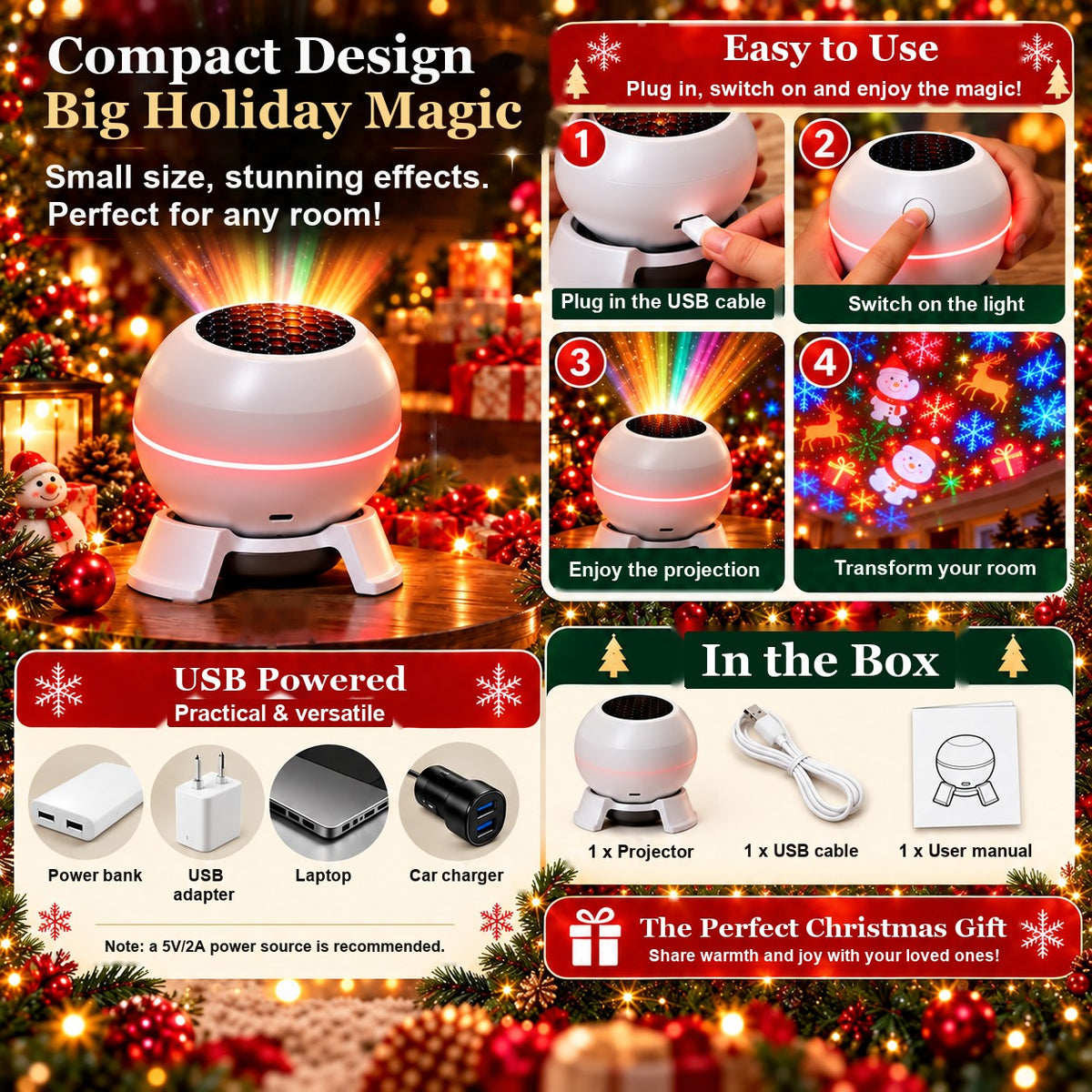 Christmas projector how to use and what is in the box