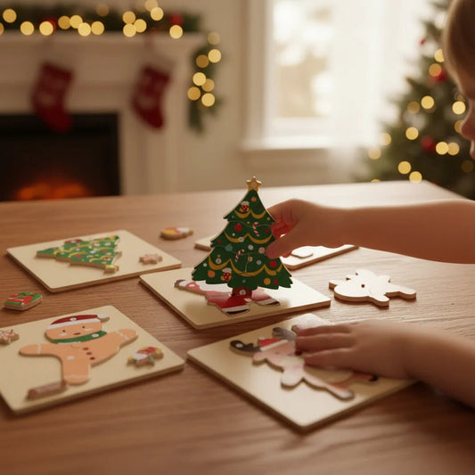 Christmas Puzzles – wooden, large pieces, toddler-friendly