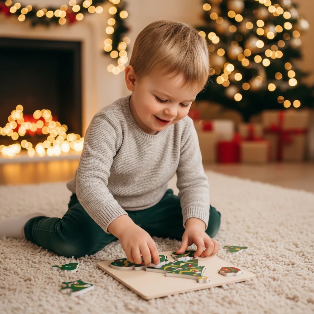 Christmas Puzzles – wooden, large pieces, toddler-friendly