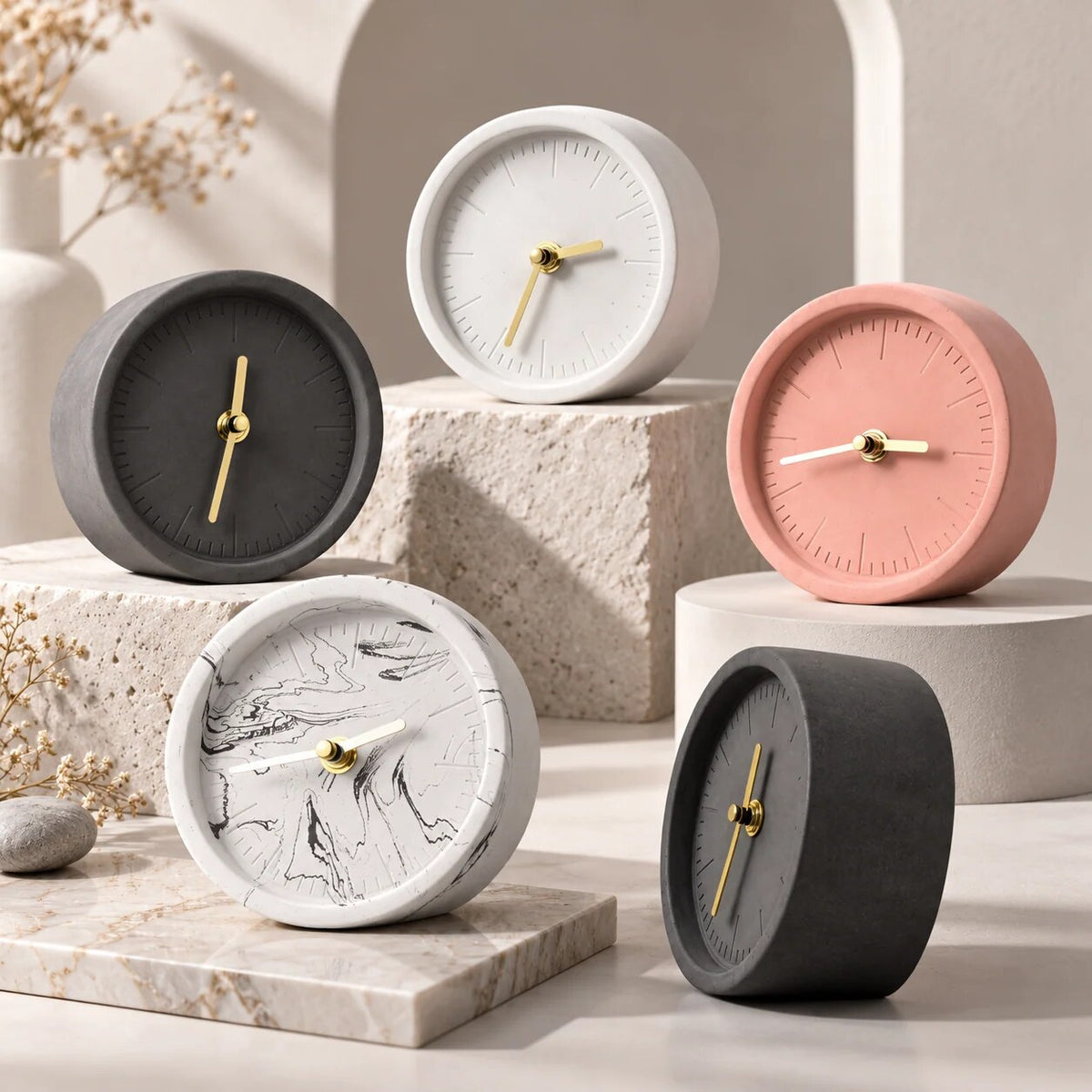 Concrete Desk Clock – minimalist design, lightweight, multiple colours