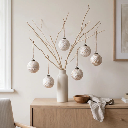 Embossed Christmas Baubles – set of 12, classical style