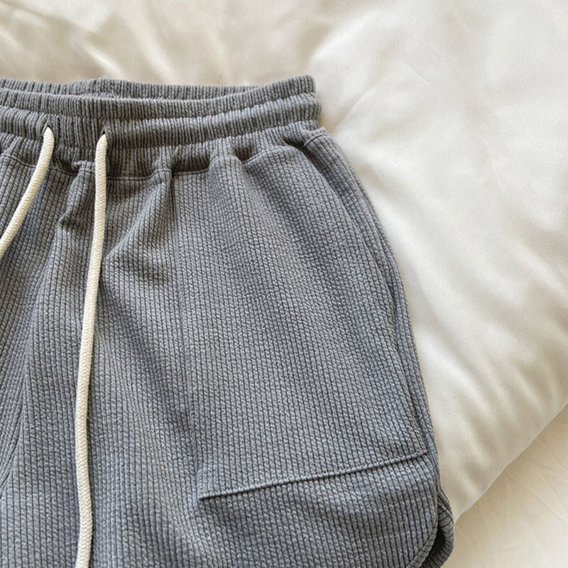 Ribbed Loungewear Set – short sleeve, matching shorts, side pockets