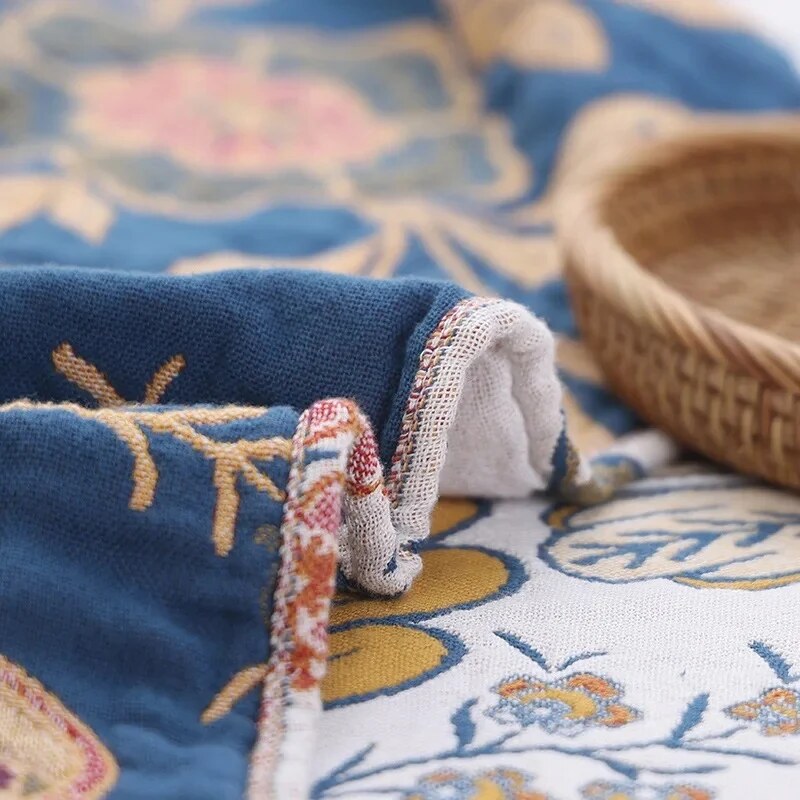 Rustic Floral Throw – cotton jacquard, reversible, with tassels