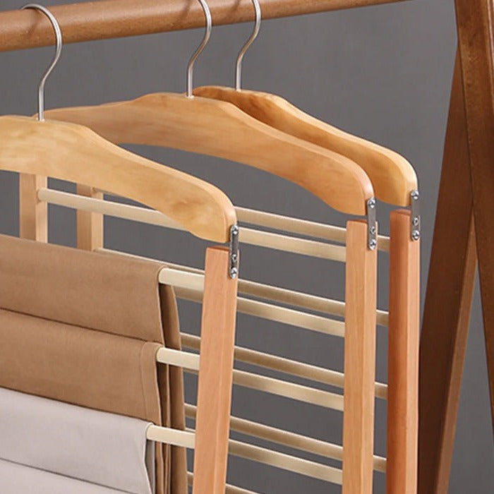 Wooden Pants Hanger – multi-bar, hinged frame, chrome hook