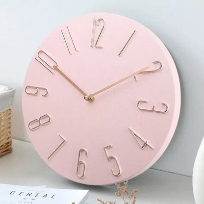 Silent Wall Clock – wood-grain dial, raised numerals, no ticking