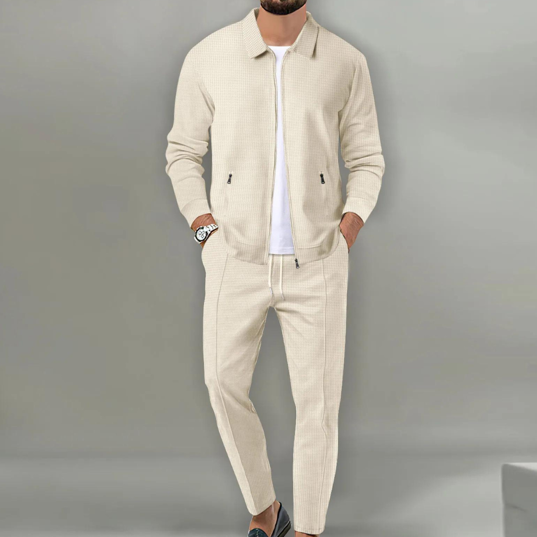 Men's Tracksuit – collared zip jacket, drawstring pants, zip pockets
