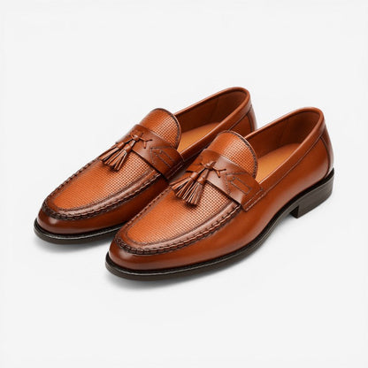 Mens Tassel Loafers – woven vamp, slip-on fit, rubber sole