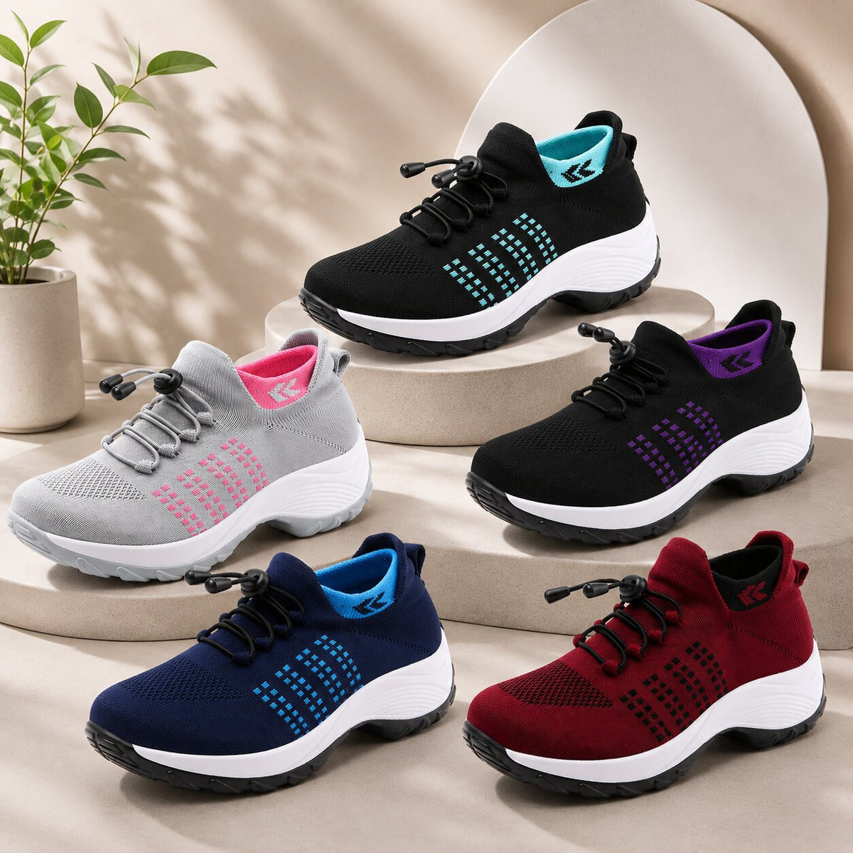 Wide Fit Trainers – knit mesh upper, padded heel, slip resistant sole