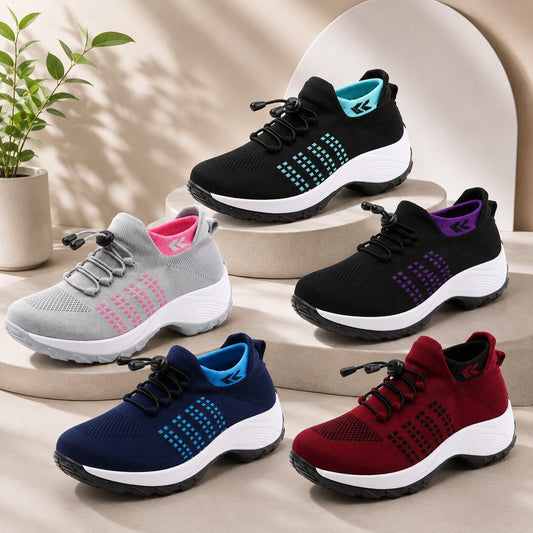 Wide Fit Trainers – knit mesh upper, padded heel, slip resistant sole