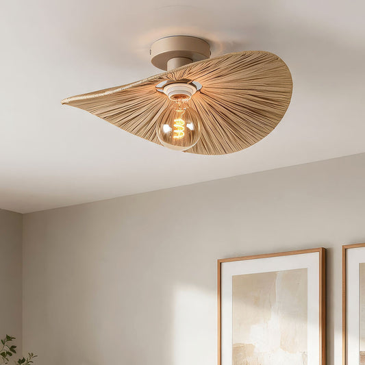 Raffia Ceiling Light – hand-woven paper shade, wavy brim, flush mount