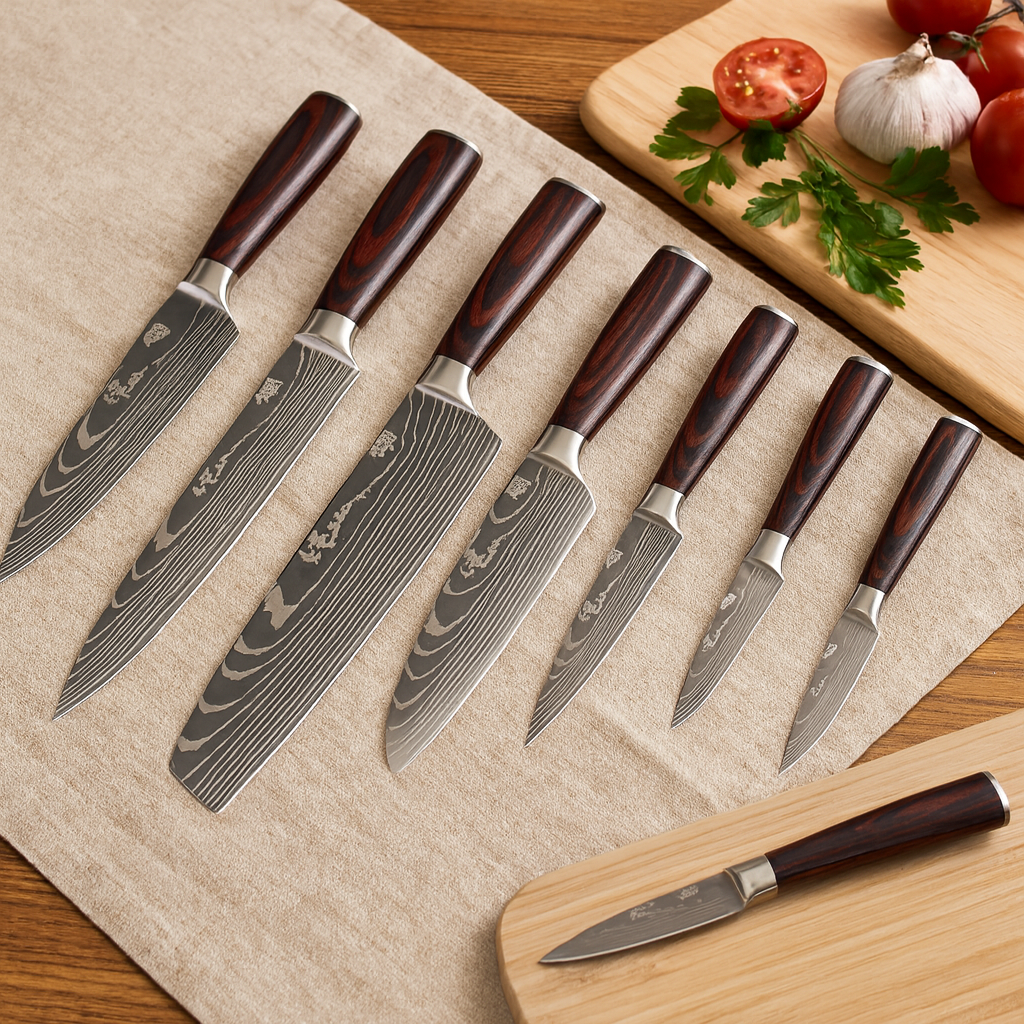 Knife Set – eight pieces, German stainless steel, pakkawood handles