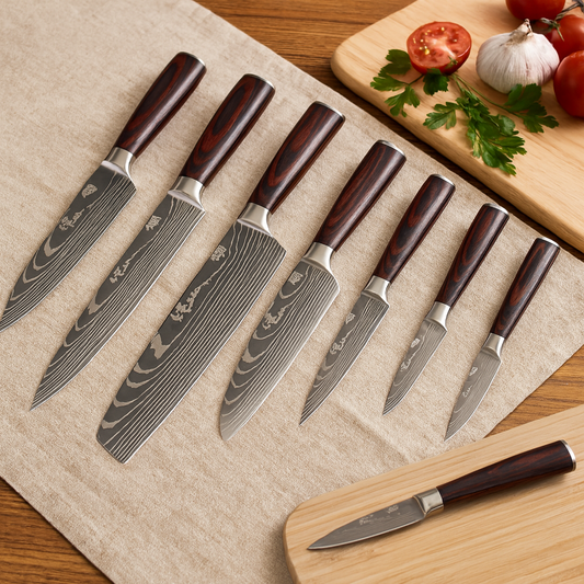 Knife Set – eight pieces, German stainless steel, pakkawood handles