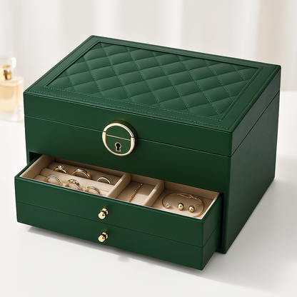 Jewellery Box – three tiers, pull-out drawers, lined compartments