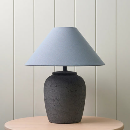 Storm Blue Ceramic Table Lamp – textured base, tonal fabric shade