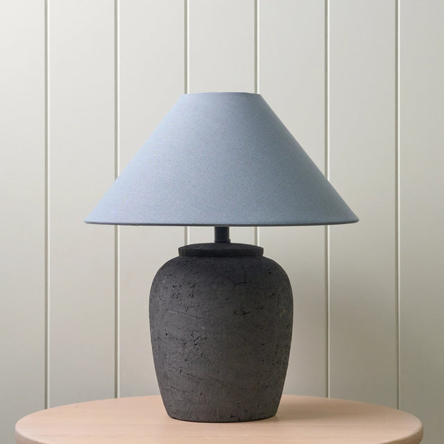 Storm Blue Ceramic Table Lamp – textured base, tonal fabric shade