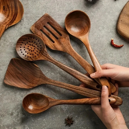 Wooden Utensils Set – spoons, spatulas, ladle and skimmer
