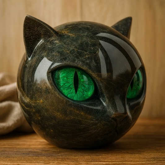 Cat Head Sculpture – marbled finish, coloured eyes, shelf decor