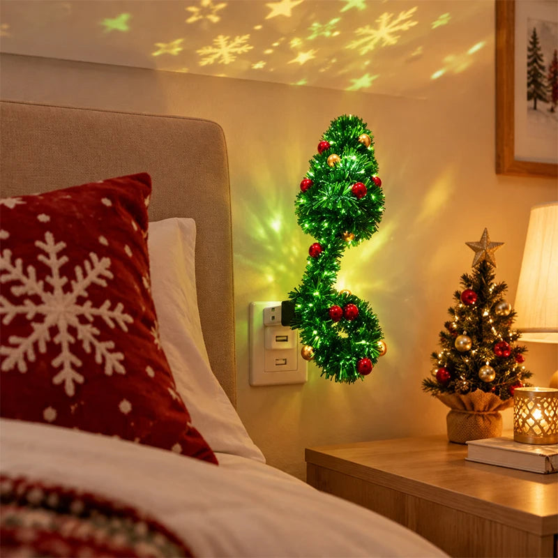 Christmas Projector Light – USB plug-in with six festive motifs in red, green and gold