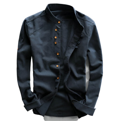 Band Collar Shirt – Japanese-inspired cut, long sleeves, relaxed fit