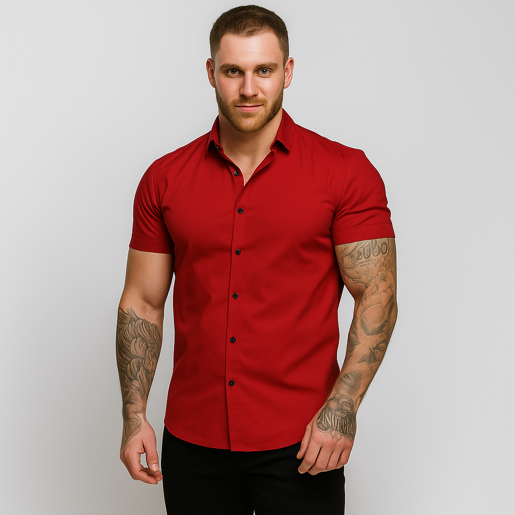 Men's Slim Fit Shirt – short sleeves, button front, lightweight fabric