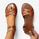 Womens Flat Sandals – cross straps, elastic ankle strap, open toe