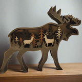 Layered Wooden Animal Figurine – 3D scene inside, freestanding, eleven animals