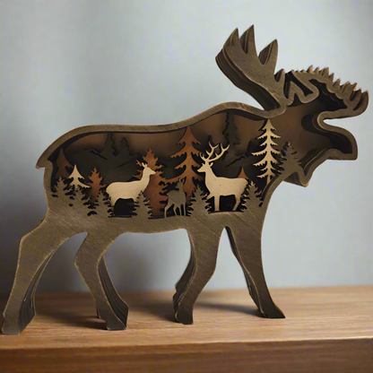 Layered Wooden Animal Figurine – 3D scene inside, freestanding, eleven animals