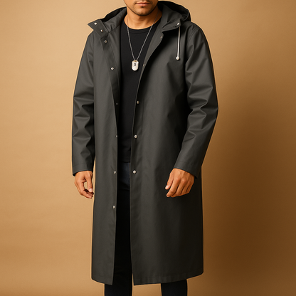 Men's Long Raincoat – waterproof EVA, hood, room for layers