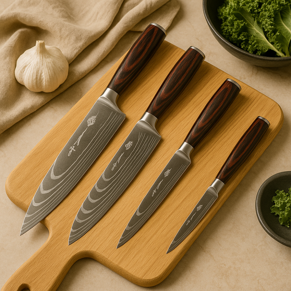 Japanese Knife Set – four forged knives, wooden handles, gift box