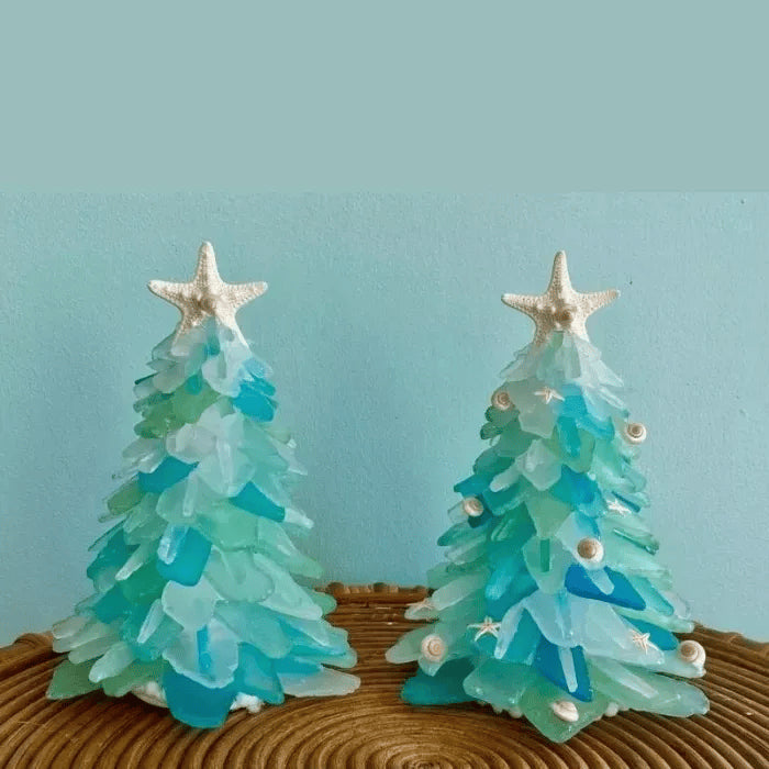 Sea Glass Christmas Tree – handmade, coastal blues and greens, starfish topper