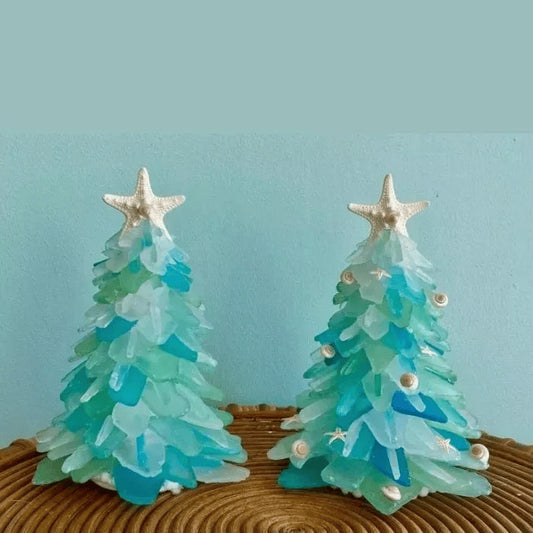 Sea Glass Christmas Tree – handmade, coastal blues and greens, starfish topper