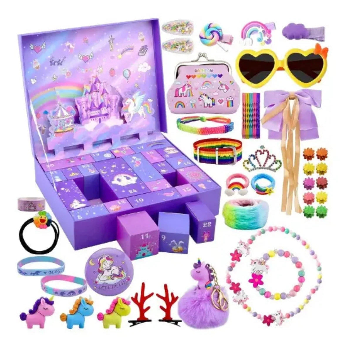 Unicorn Advent Calendar – 24 surprises, hair clips, bracelets and charms