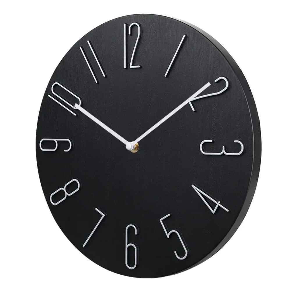 Silent Wall Clock – wood-grain dial, raised numerals, no ticking