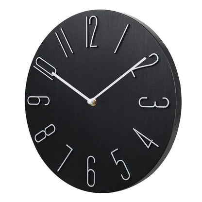 Silent Wall Clock – wood-grain dial, raised numerals, no ticking