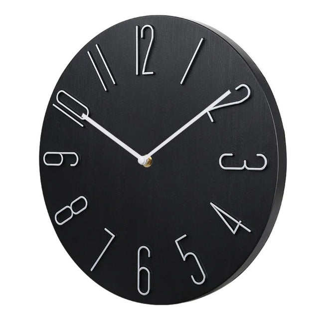 Silent Wall Clock – wood-grain dial, raised numerals, no ticking