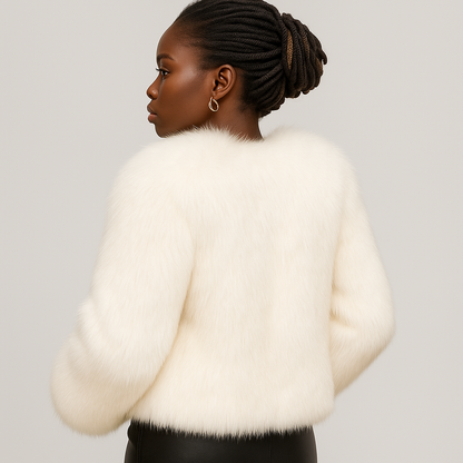 Women's Fluffy Teddy Jacket – open front, plush texture, relaxed fit