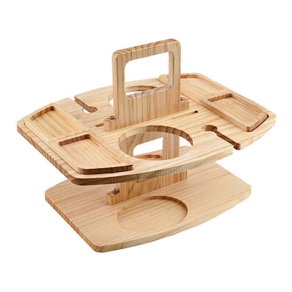 Folding Picnic Table – wine bottle and glass holders, four snack trays, carry handle