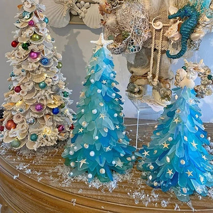 Sea Glass Christmas Tree – handmade, coastal blues and greens, starfish topper
