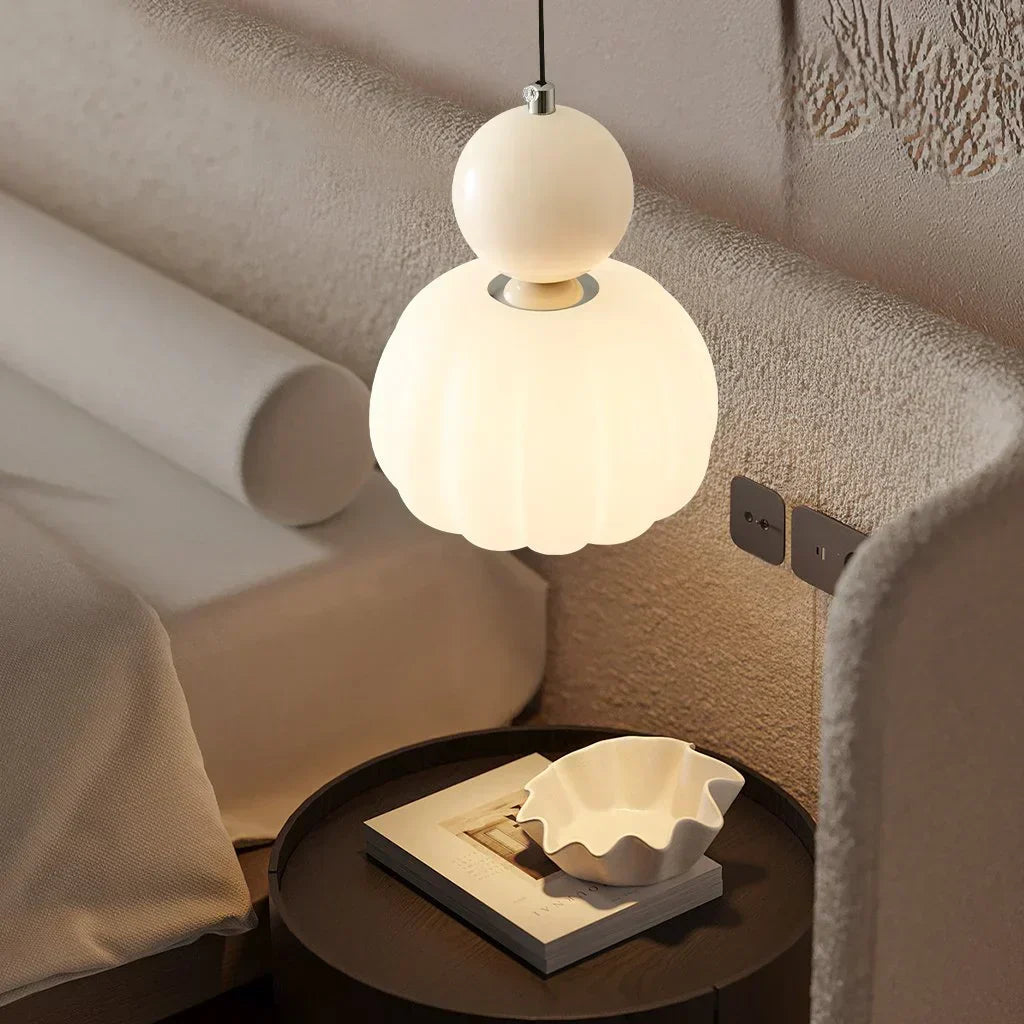 Pumpkin Glass Pendant Light – ribbed opal shade, single or three heads