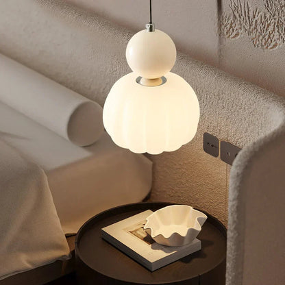 Pumpkin Glass Pendant Light – ribbed opal shade, single or three heads