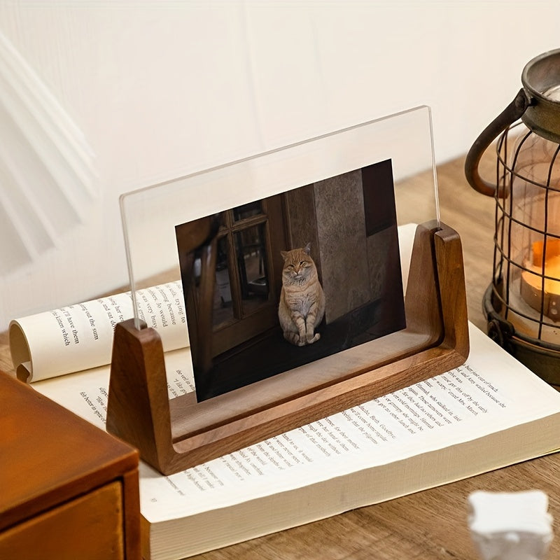 Acrylic Photo Frame with Wooden Base – slide-in, portrait or landscape