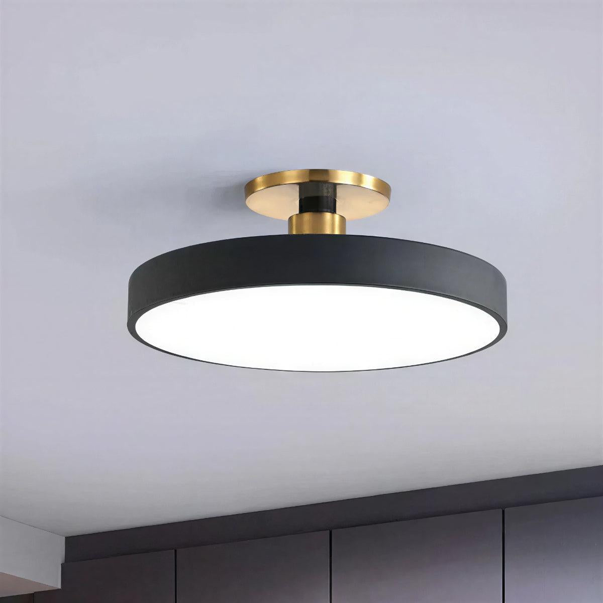 Round Semi-Flush Ceiling Light – brass stem, integrated LED, six colours