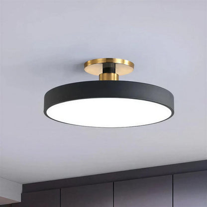 Round Semi-Flush Ceiling Light – brass stem, integrated LED, six colours
